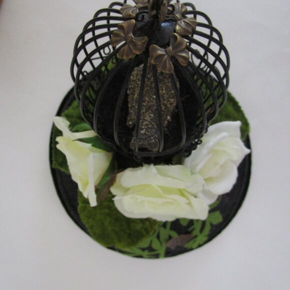 Bird Cage Percher Whimsy Fascinator Hat Ivory Silk Floral Church Easter - Picture 7 of 9